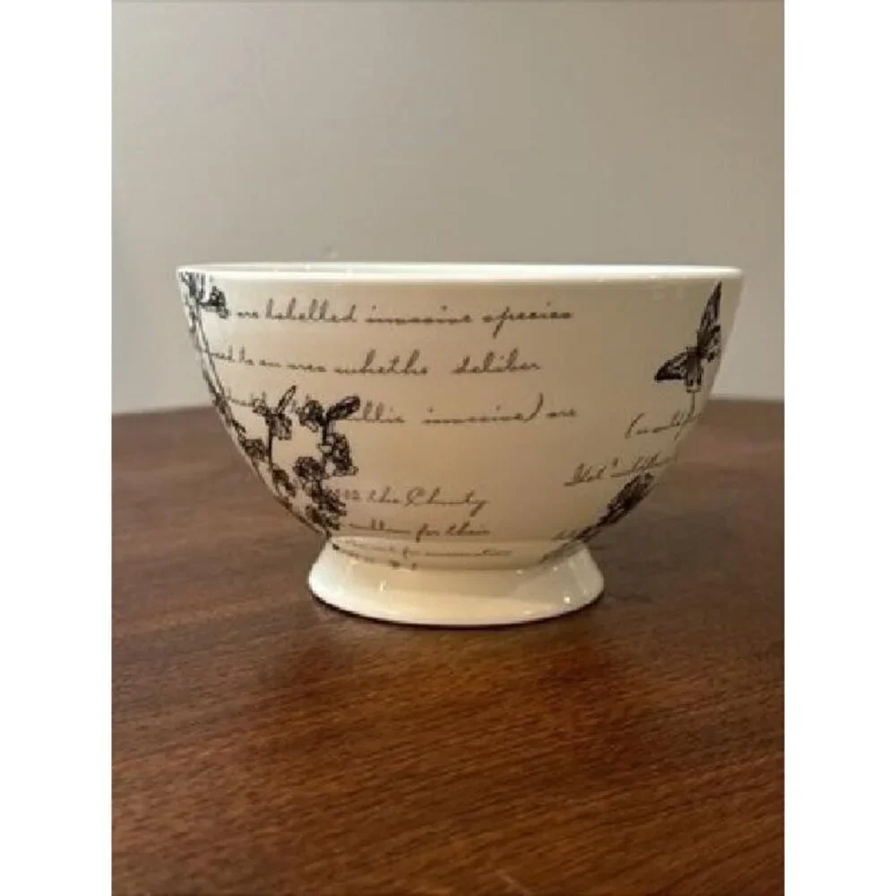 Portobello By Inspire Black & White Floral Butterfly Bone China Bowl
